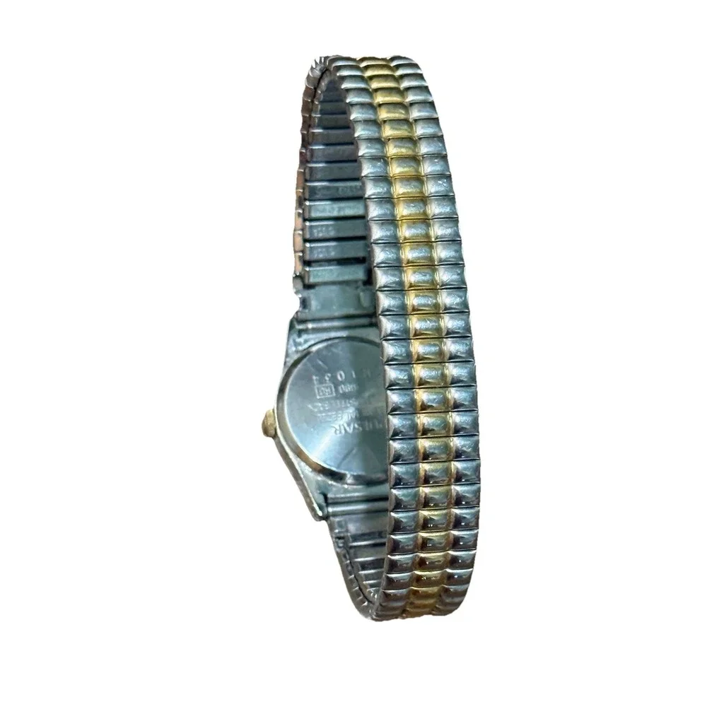 Vintage Pulsar Watch Women Gold Silver Dual Tone Round Date Stretch Need Battery